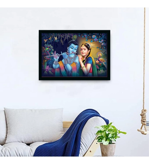 Radha Krishna Painting with Synthetic Photo Frame (Multicolor)