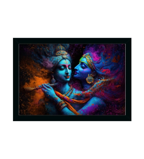 Radha Krishna Painting with Synthetic Photo Frame (Multicolor)