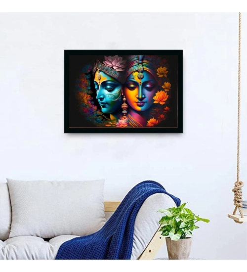 Radha Krishna Painting with Synthetic Photo Frame (Multicolor)