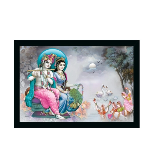 Radha Krishna Painting with Synthetic Photo Frame (Multicolor)