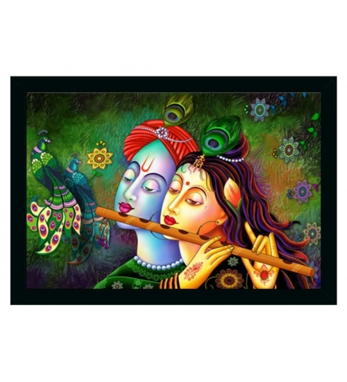 Radha Krishna Painting Vinyl Sparkle Coated with Synthetic Photo Frame (Multicolor)