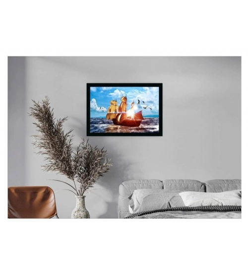 Boat Frame Paintingwith Synthetic Photo Frame (Multicolor)