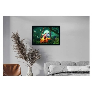 Generic Radha Krishna Painting Vinyl Sparkle Coated with Synthetic Photo Frame (Multicolor)