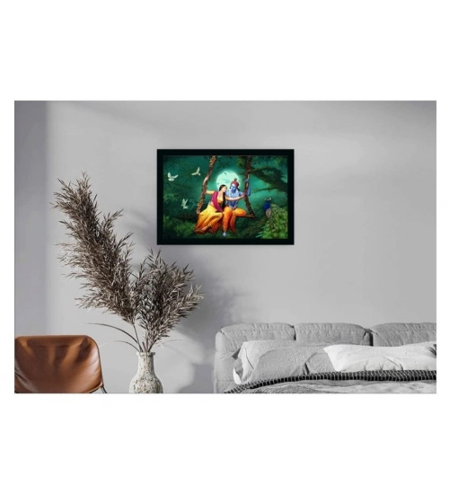 Radha Krishna Painting Vinyl Sparkle Coated with Synthetic Photo Frame (Multicolor)