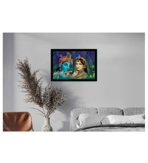 Radha Krishna Painting with Synthetic Photo Frame with Sparkle Coated (Multicolor)