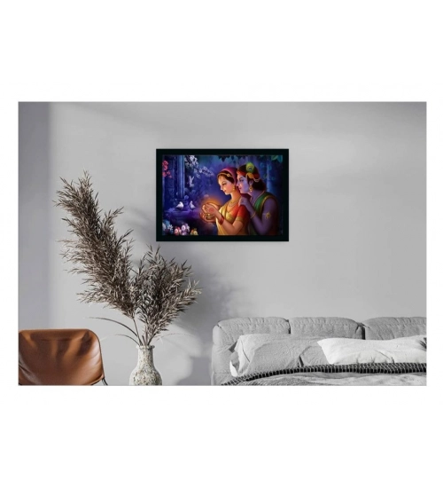 Radha Krishna Painting Vinyl Sparkle Coated with Synthetic Photo Frame (Multicolor)