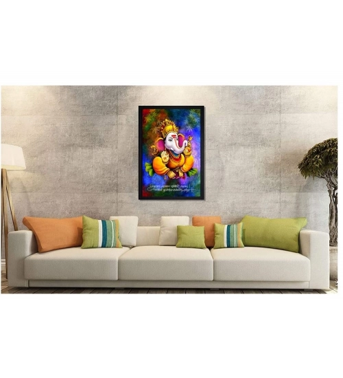 Ganesh Photo with Synthetic Photo Frame (Multicolor)