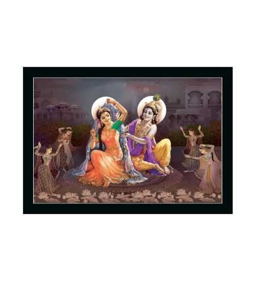 Radha Krishna Painting with Synthetic Photo Frame (Multicolor)