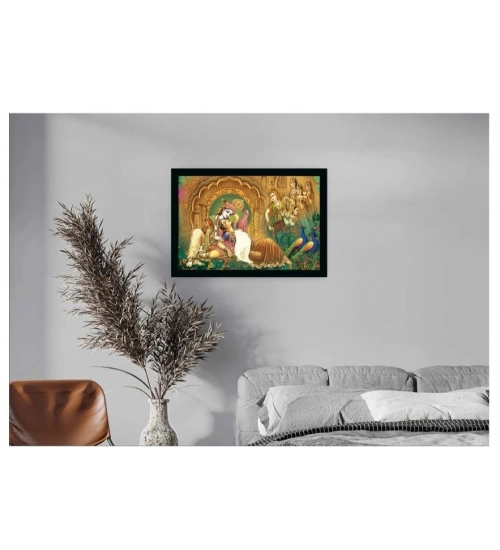 Radha Krishna Painting with Synthetic Photo Frame (Multicolor)