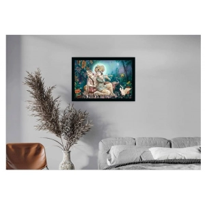 Generic Radha Krishna Painting with Synthetic Photo Frame (Multicolor)