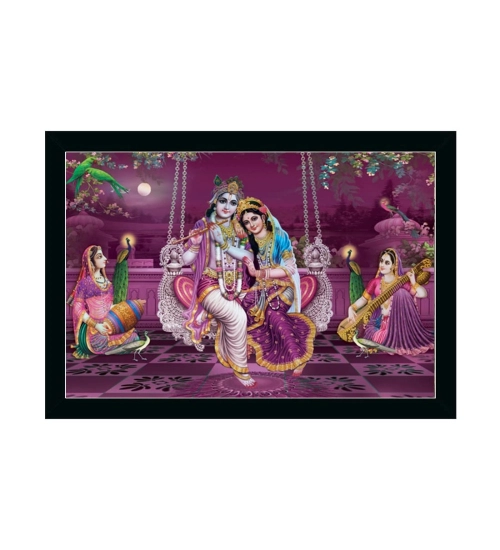 Radha Krishna Painting with Synthetic Photo Frame (Multicolor)