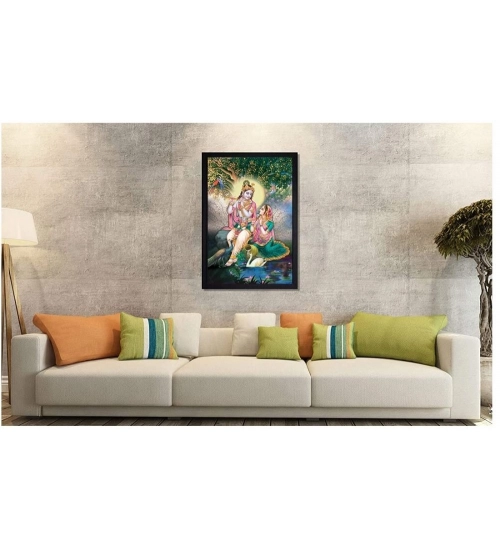 Radha Krishna Painting with Synthetic Photo Frame (Multicolor)
