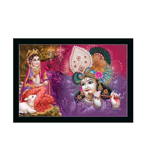 Radha Krishna Painting with Synthetic Photo Frame (Multicolor)