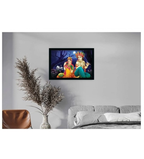 Radha Krishna Painting with Synthetic Photo Frame (Multicolor)