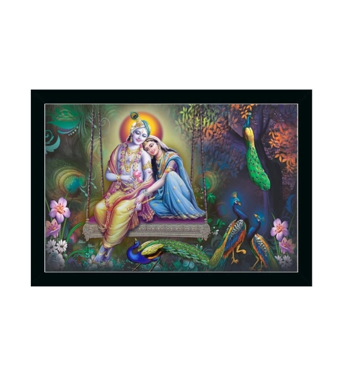Radha Krishna Painting with Synthetic Photo Frame (Multicolor)