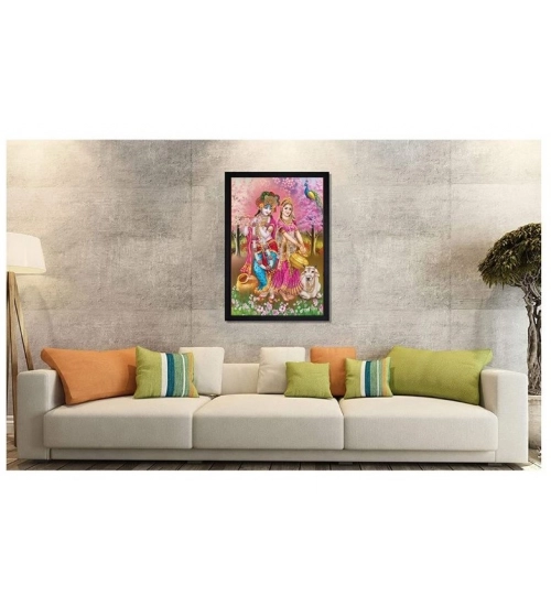 Radha Krishna Painting with Synthetic Photo Frame (Multicolor)