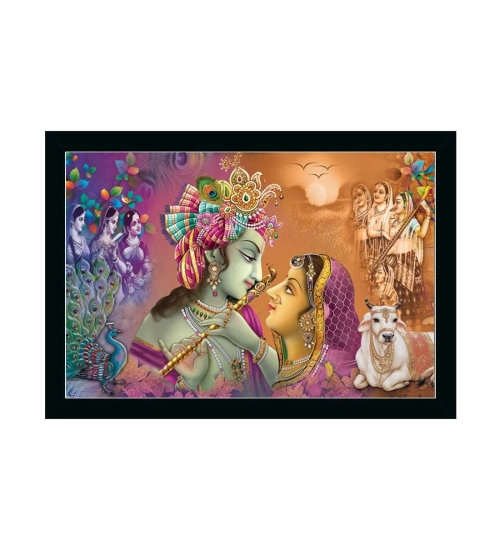 Radha Krishna Painting with Synthetic Photo Frame (Multicolor)