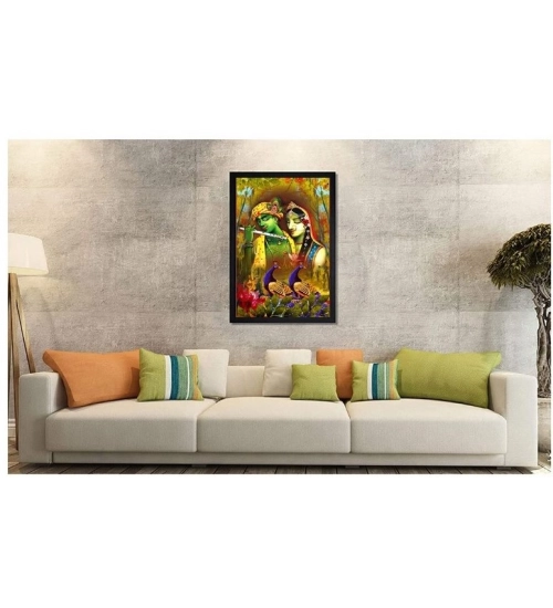 Radha Krishna Painting with Synthetic Photo Frame (Multicolor)