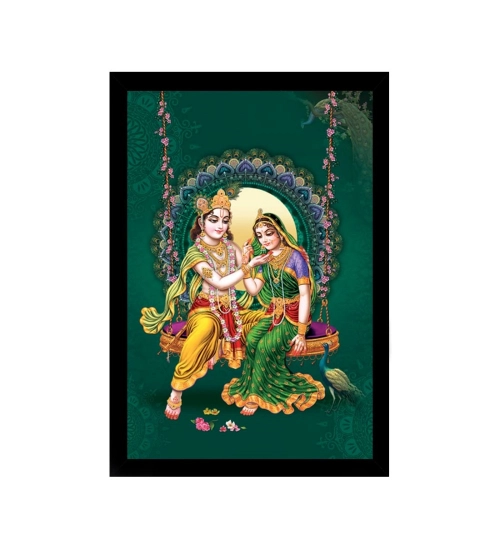 Radha Krishna Painting with Synthetic Photo Frame (Multicolor)