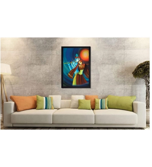 Radha Krishna Painting with Synthetic Photo Frame (Multicolor)