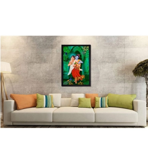 Radha Krishna Painting with Synthetic Photo Frame (Multicolor)