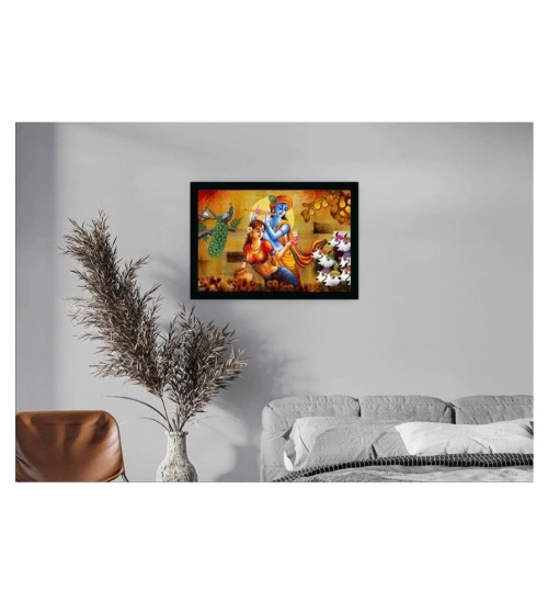 Radha Krishna Painting with Synthetic Photo Frame (Multicolor)