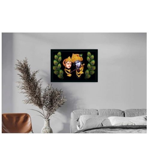 Radha Krishna Painting with Synthetic Photo Frame (Multicolor)