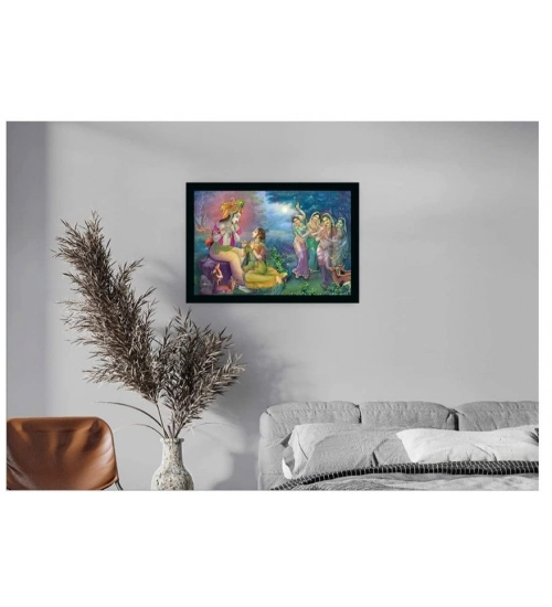 Radha Krishna Painting with Synthetic Photo Frame (Multicolor)