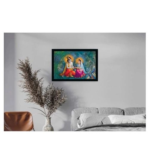 Radha Krishna Painting with Synthetic Photo Frame (Multicolor)