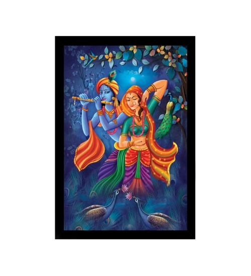 Radha Krishna Painting with Synthetic Photo Frame (Multicolor)