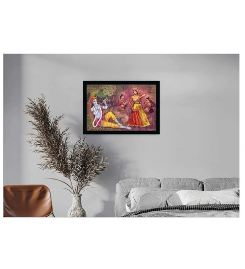 Radha Krishna Painting with Synthetic Photo Frame (Multicolor)