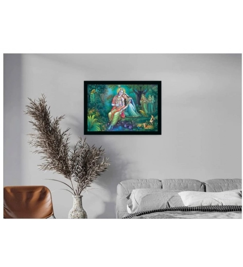 Radha Krishna Painting with Synthetic Photo Frame (Multicolor)