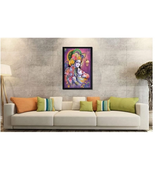 Radha Krishna Painting with Synthetic Photo Frame (Multicolor)