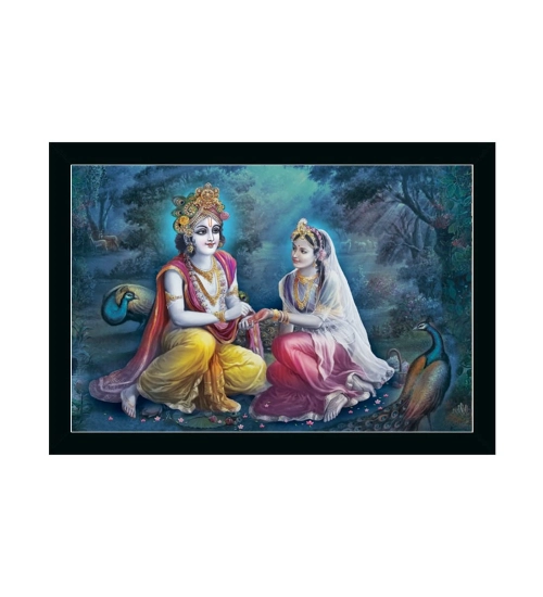 Radha Krishna Painting with Synthetic Photo Frame (Multicolor)