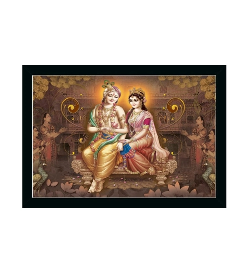 Radha Krishna Painting with Synthetic Photo Frame (Multicolor)