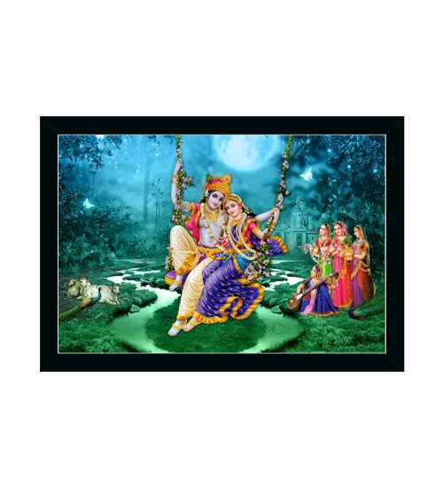 Radha Krishna Painting with Synthetic Photo Frame (Multicolor)