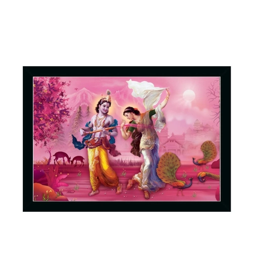 Radha Krishna Painting with Synthetic Photo Frame (Multicolor)