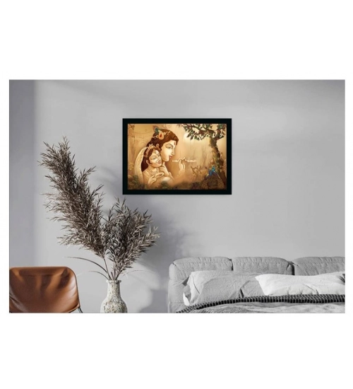 Radha Krishna Painting with Synthetic Photo Frame (Multicolor)