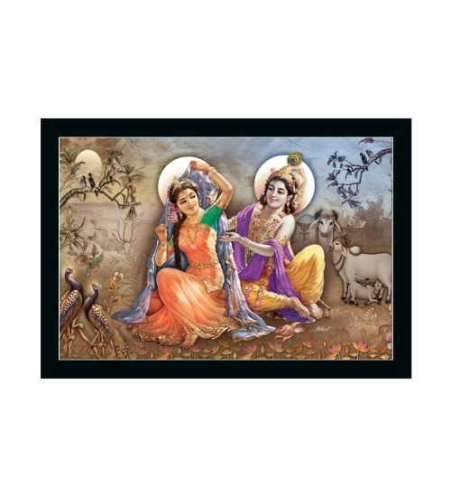 Radha Krishna Painting with Synthetic Photo Frame (Multicolor)