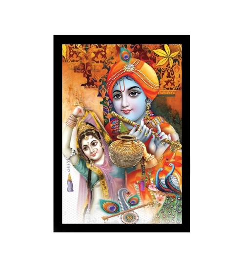 Radha Krishna Painting with Synthetic Photo Frame (Multicolor)