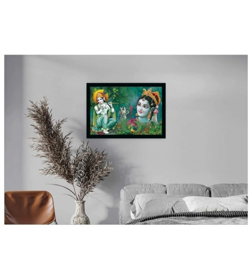 Radha Krishna Painting with Synthetic Photo Frame (Multicolor)