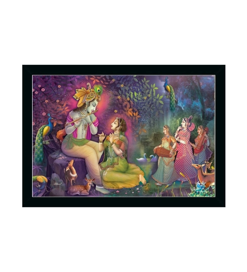 Radha Krishna Painting with Synthetic Photo Frame (Multicolor)