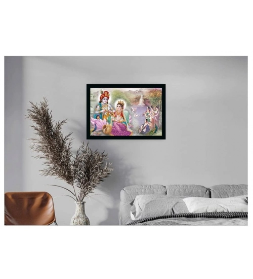 Radha Krishna Painting with Synthetic Photo Frame (Multicolor)