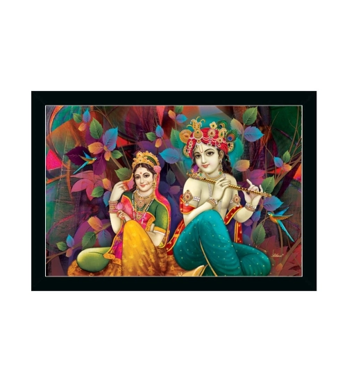 Radha Krishna Painting with Synthetic Photo Frame (Multicolor)