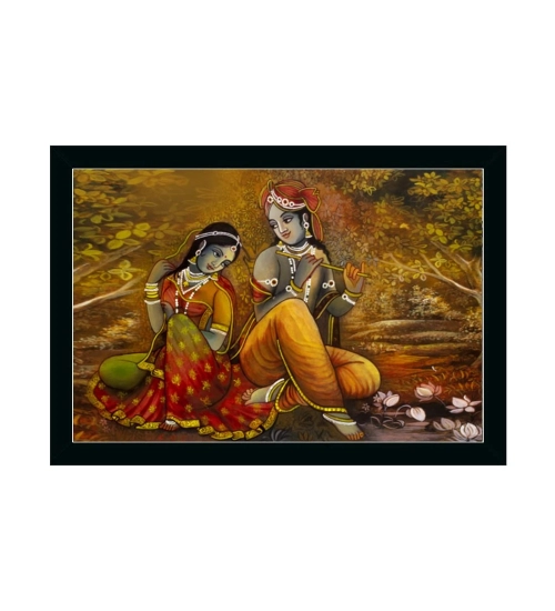 Radha Krishna Painting with Synthetic Photo Frame (Multicolor)