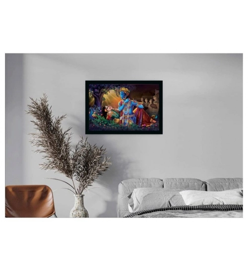 Radha Krishna Painting with Synthetic Photo Frame (Multicolor)