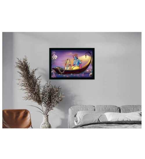Radha Krishna Painting with Synthetic Photo Frame (Multicolor)