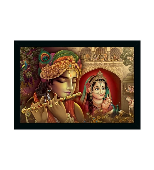 Radha Krishna Painting with Synthetic Photo Frame (Multicolor)