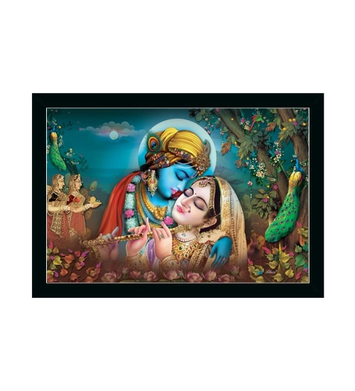 Radha Krishna Painting with Synthetic Photo Frame (Multicolor)