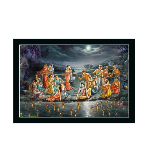 Radha Krishna Painting with Synthetic Photo Frame (Multicolor)